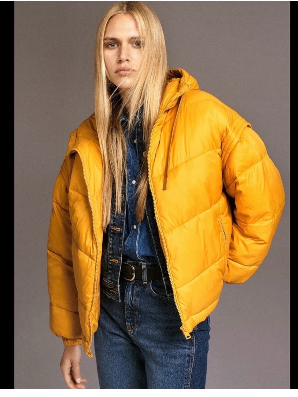 Zara Mustard Yellow Hooded Puffer Jacket - Women